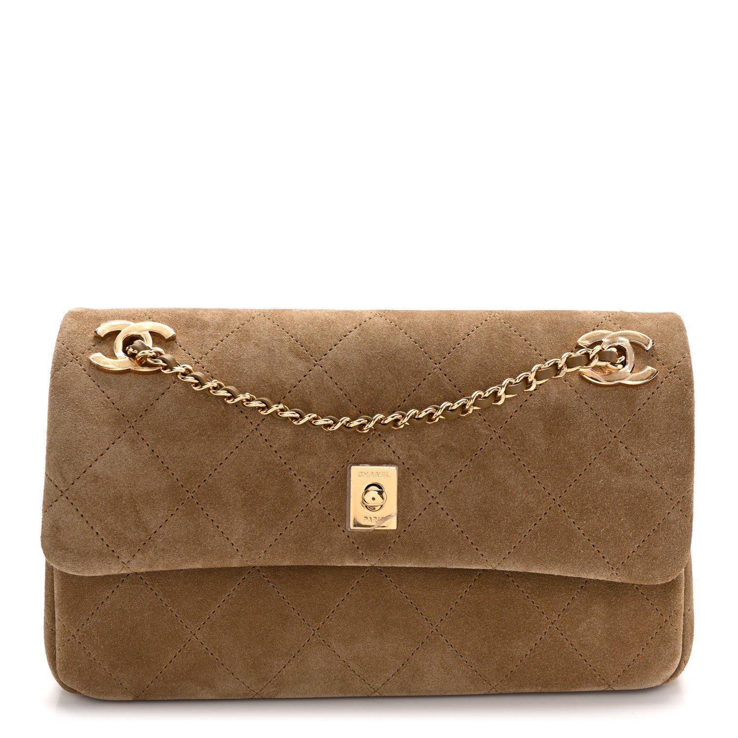 Suede Calfskin Quilted Eyes On You Flap Dark Beige