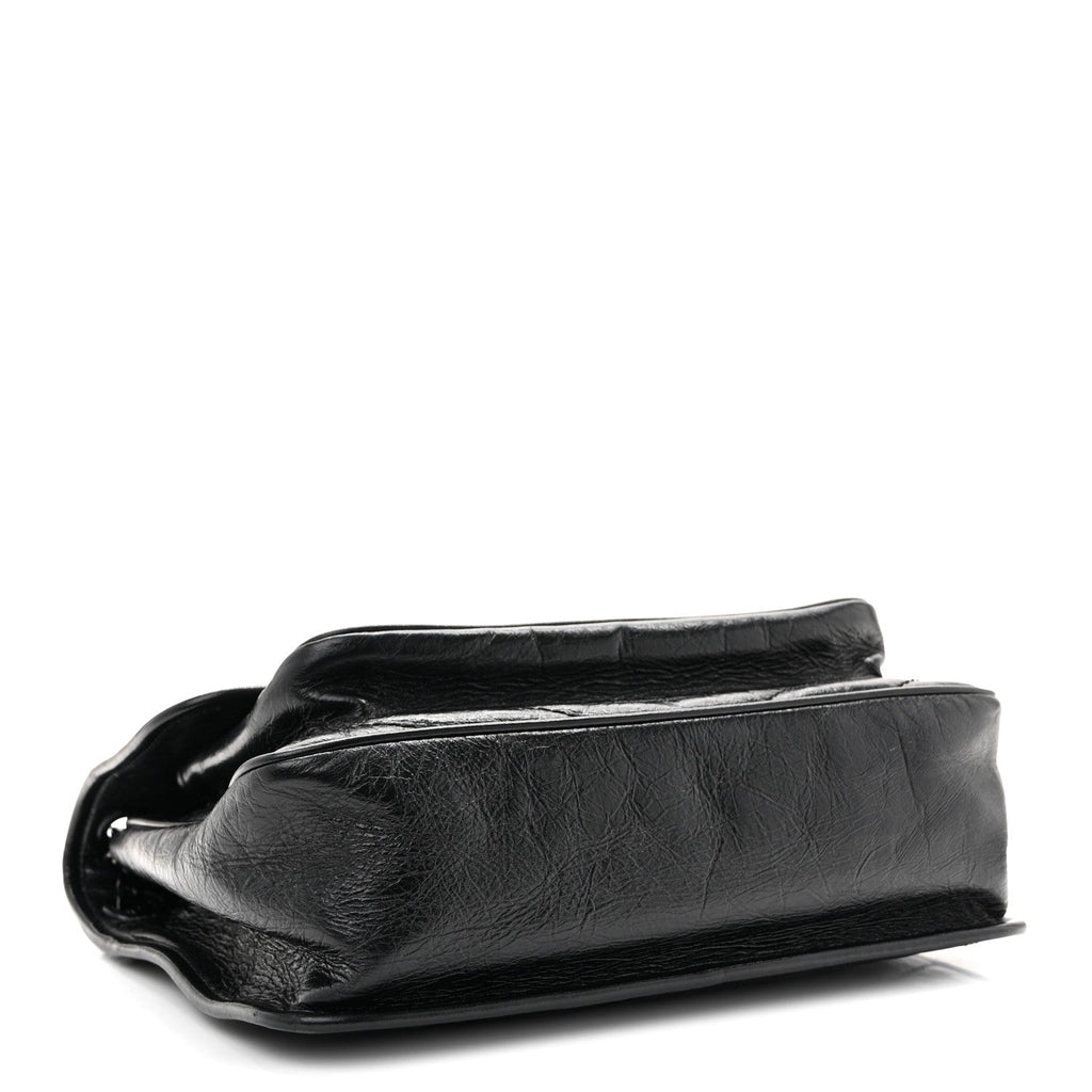 Crinkled Calfskin Matelasse Monogram Medium Niki Chain Satchel Black