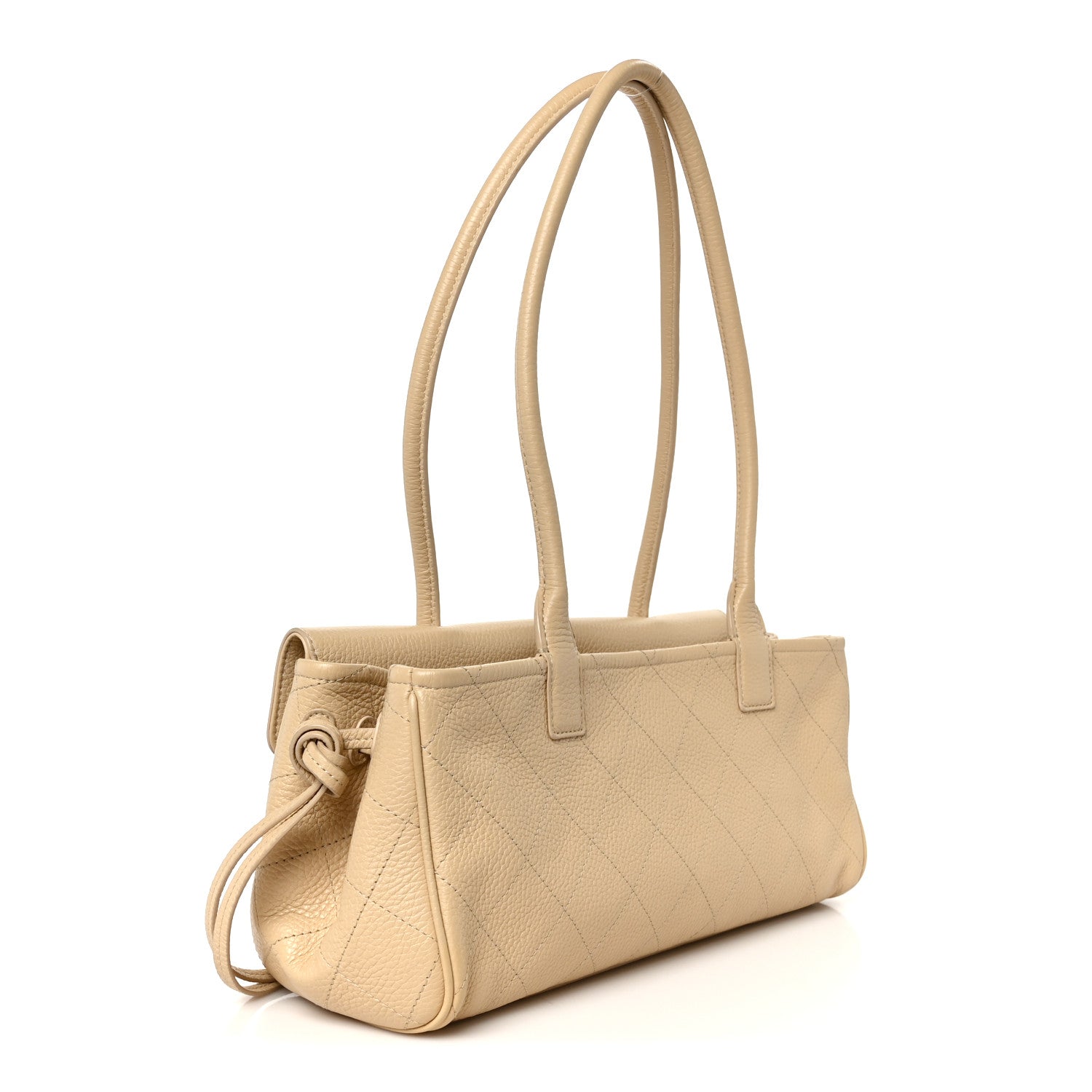 Grained Calfskin Stitched Urban Essentials Small Shopping Bag Beige
