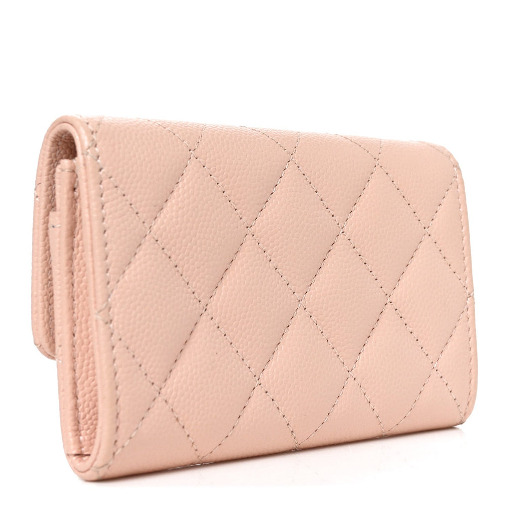 Caviar Quilted Chain CC Flap Card Holder Light Pink
