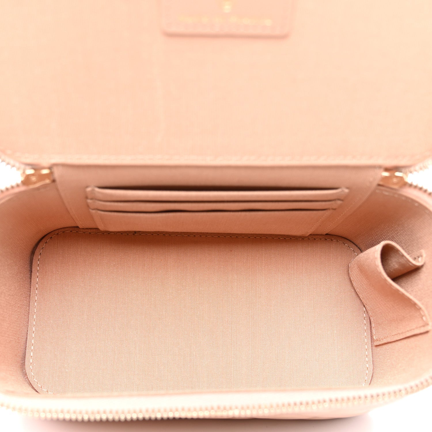 Lambskin Quilted Small Top Handle Vanity Case With Chain Beige