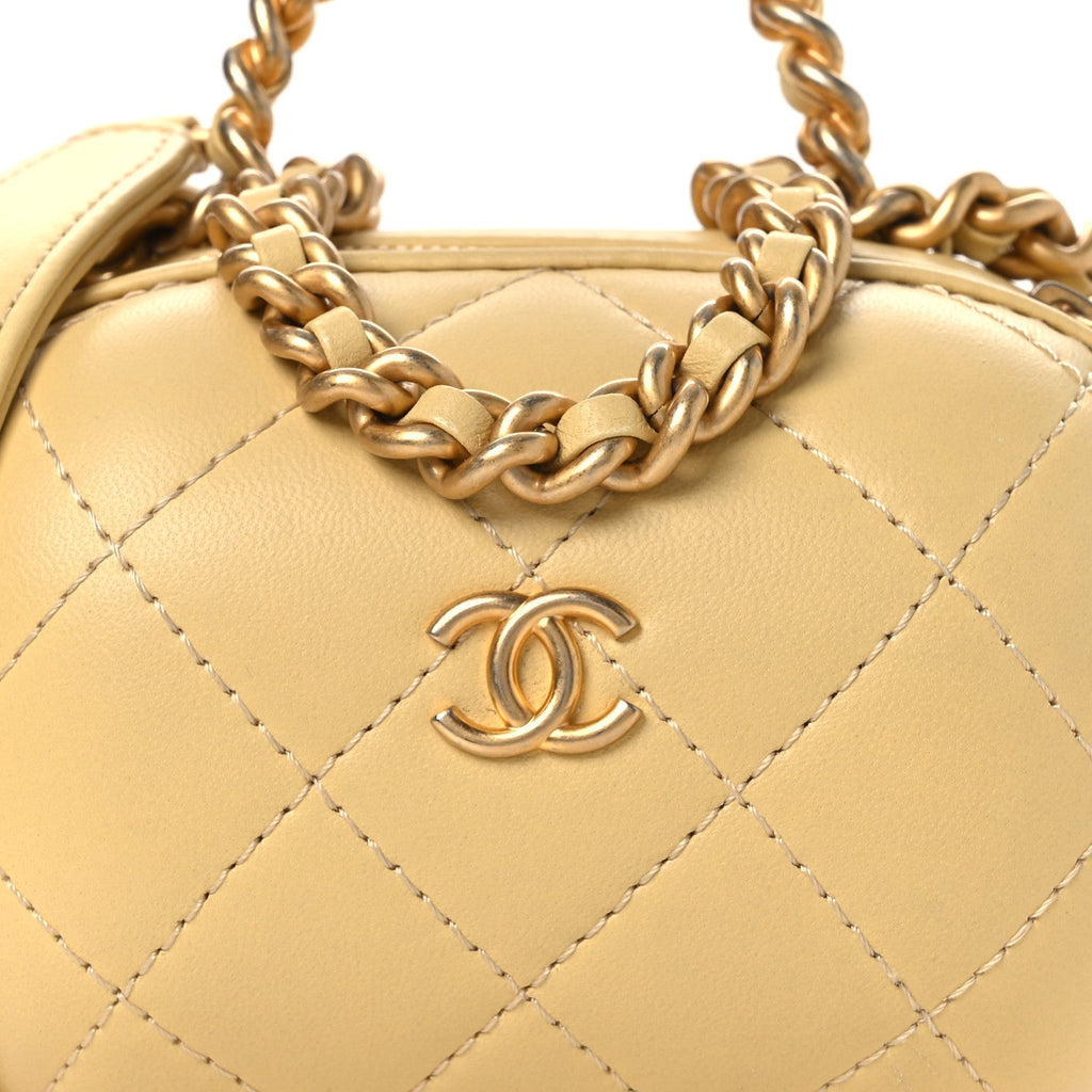 Lambskin Quilted CC Bubble Vanity Case With Chain Light Yellow