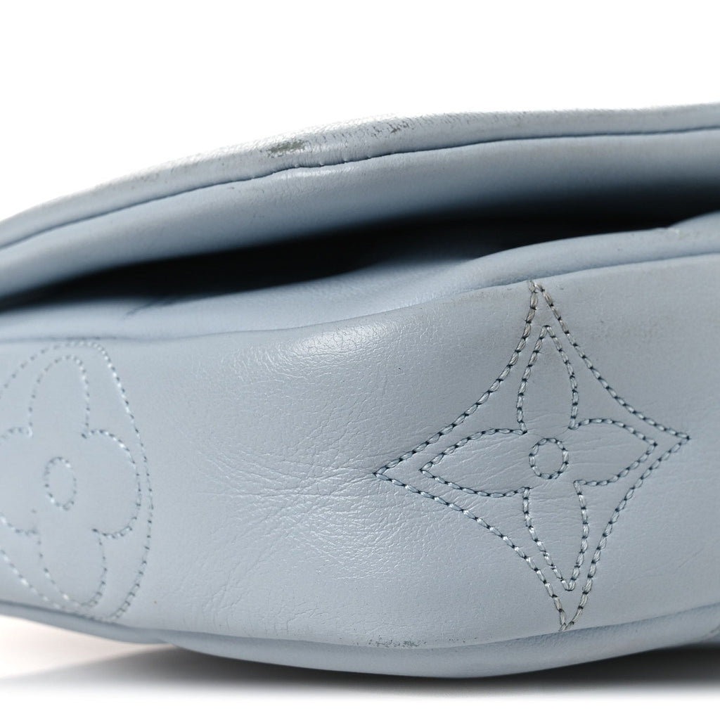 Calfskin Bubblegram Wallet On Strap Ice Blue