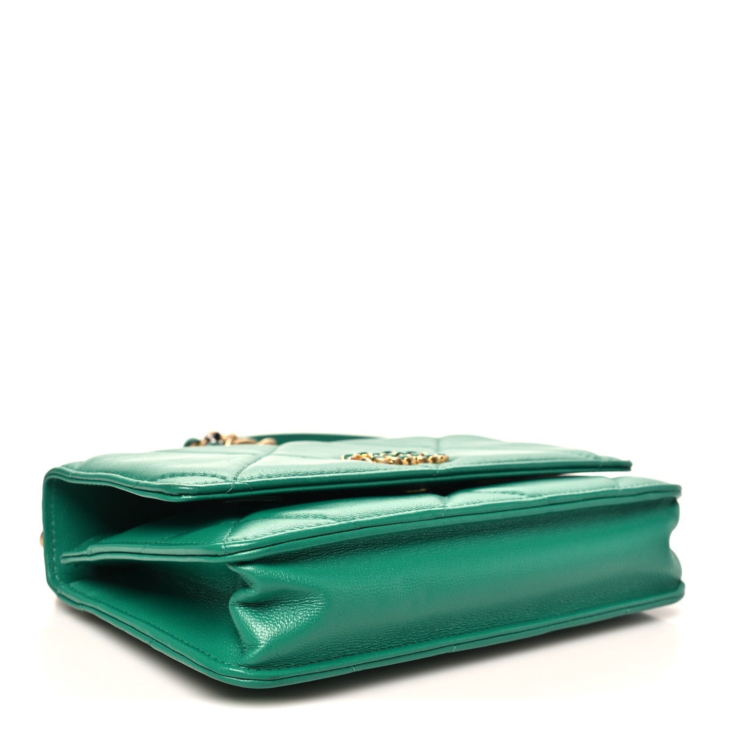 Lambskin Quilted Chanel 19 Wallet On Chain WOC Green