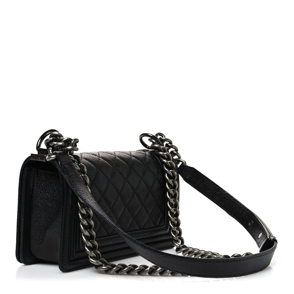 Caviar Quilted Small Boy Flap Black