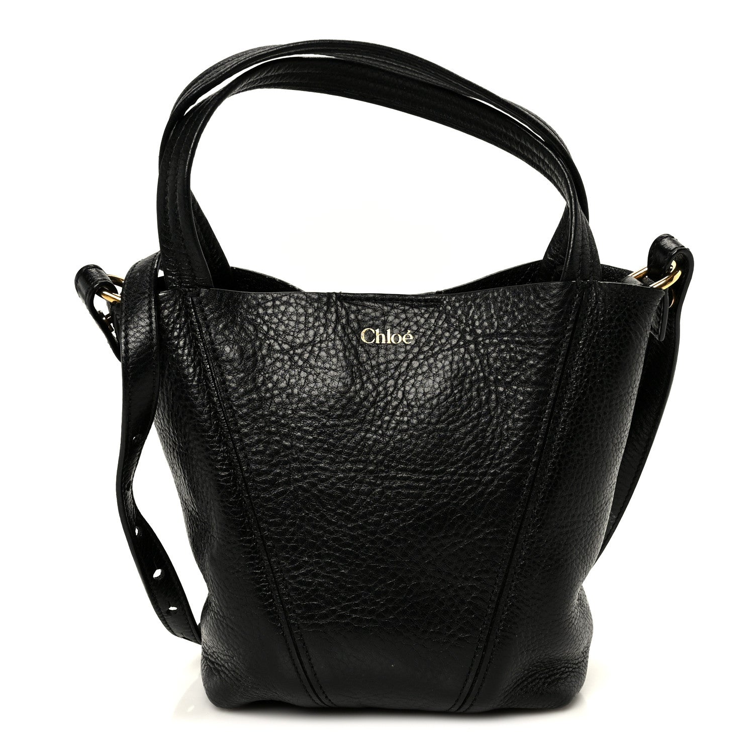 Grained Calfskin Small Spin Tote Black