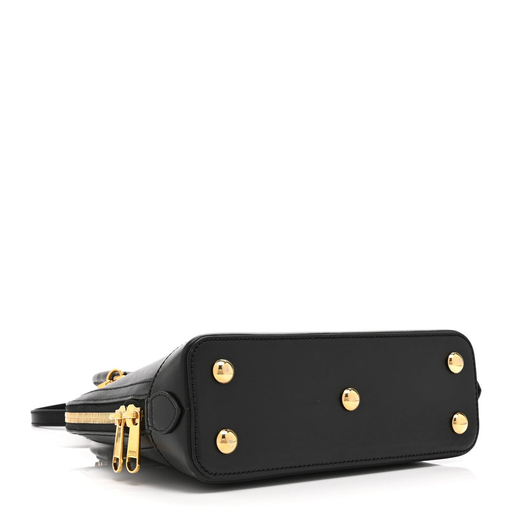 Boarded Plutone Calfskin Small Horsebit 1955 Top Handle Bag Black