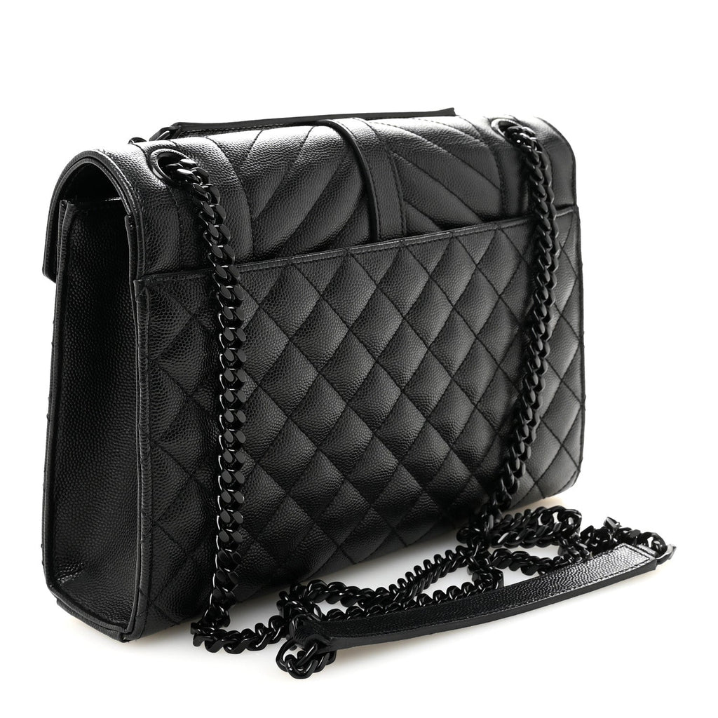 Grain De Poudre Textured Mixed Matelasse Triquilt Medium Monogram Monochrome Satchel Black