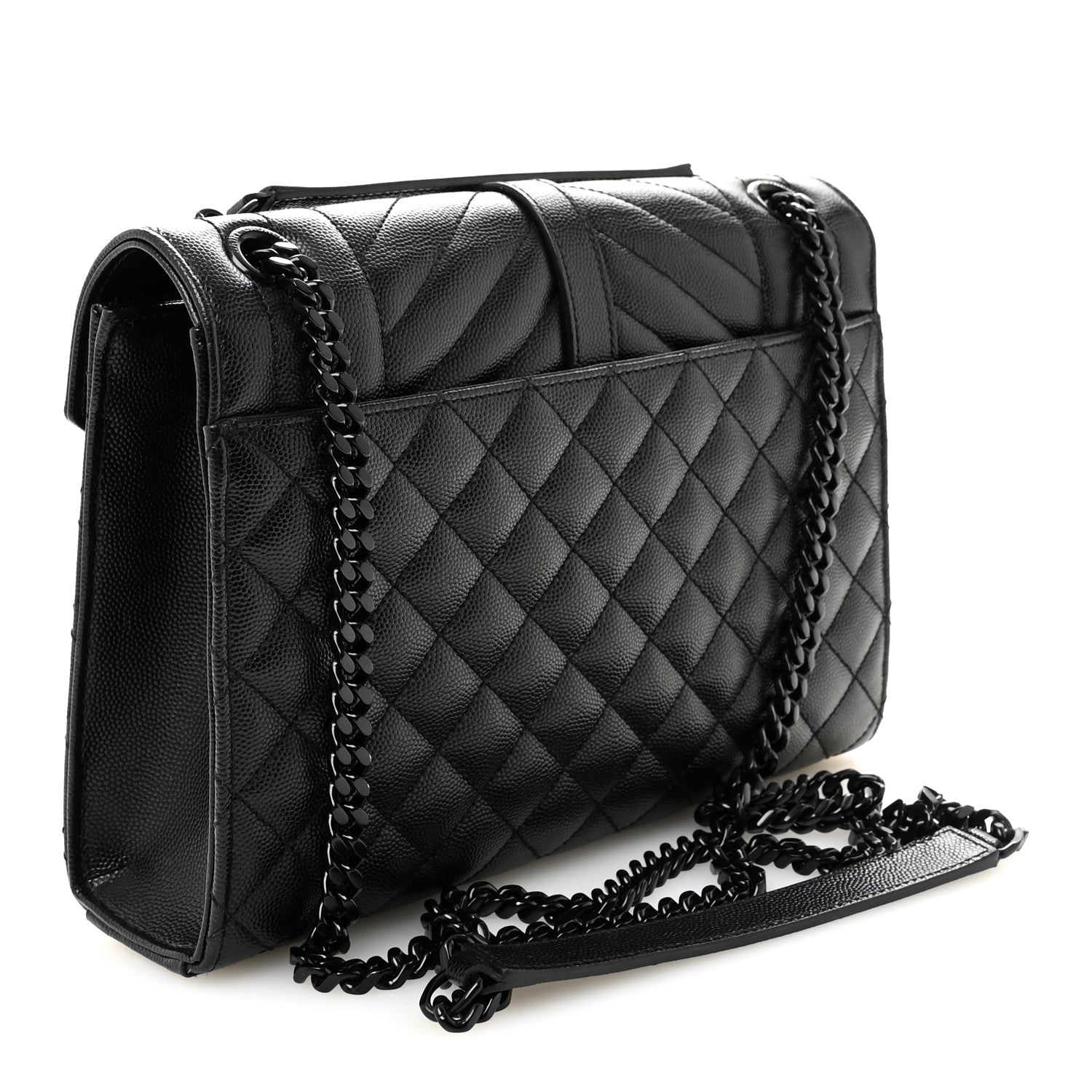 Grain De Poudre Textured Mixed Matelasse Triquilt Medium Monogram Monochrome Satchel Black