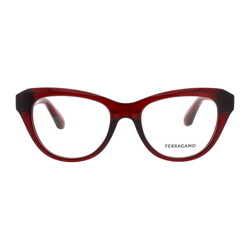 Salvatore Ferragamo Eyeglasses Cat Eye Full Rim, Transparent Red Frame and Clear Demo Lenses Lens SF2989616