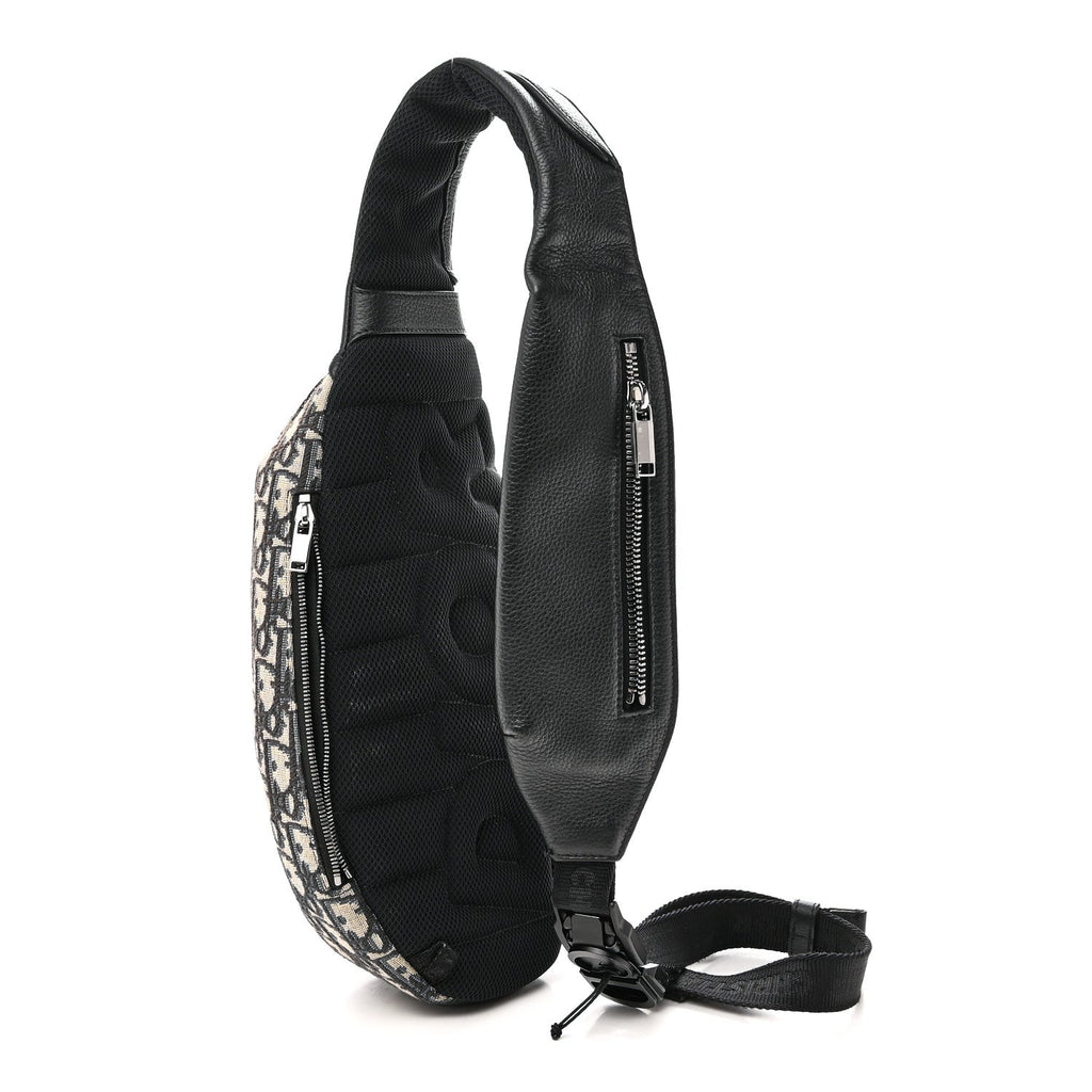 Grained Calfskin Oblique Scarab Sling Bag Blue Black