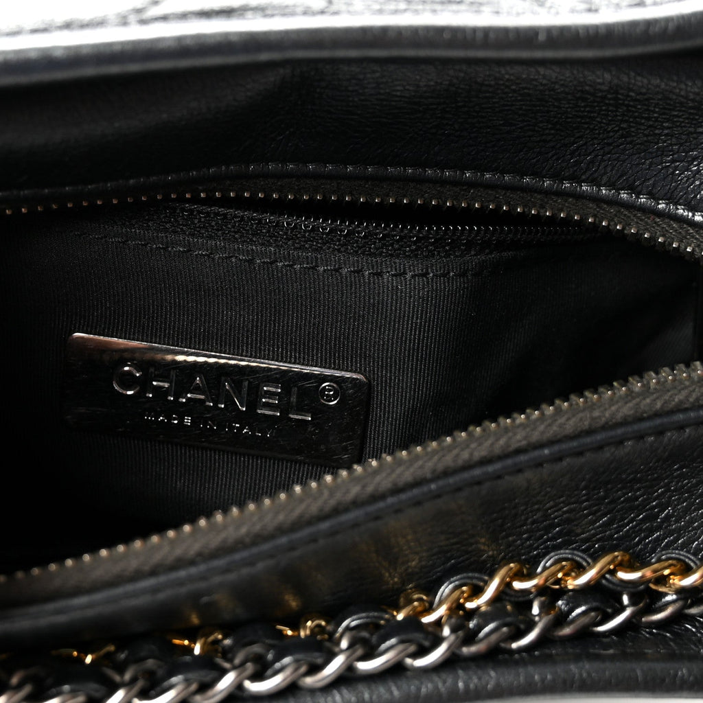 Metallic Aged Calfskin Chevron Quilted Small Gabrielle Hobo Dark Grey