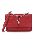 Calfskin Crocodile Embossed Monogram Sunset Chain Wallet Rouge Eros