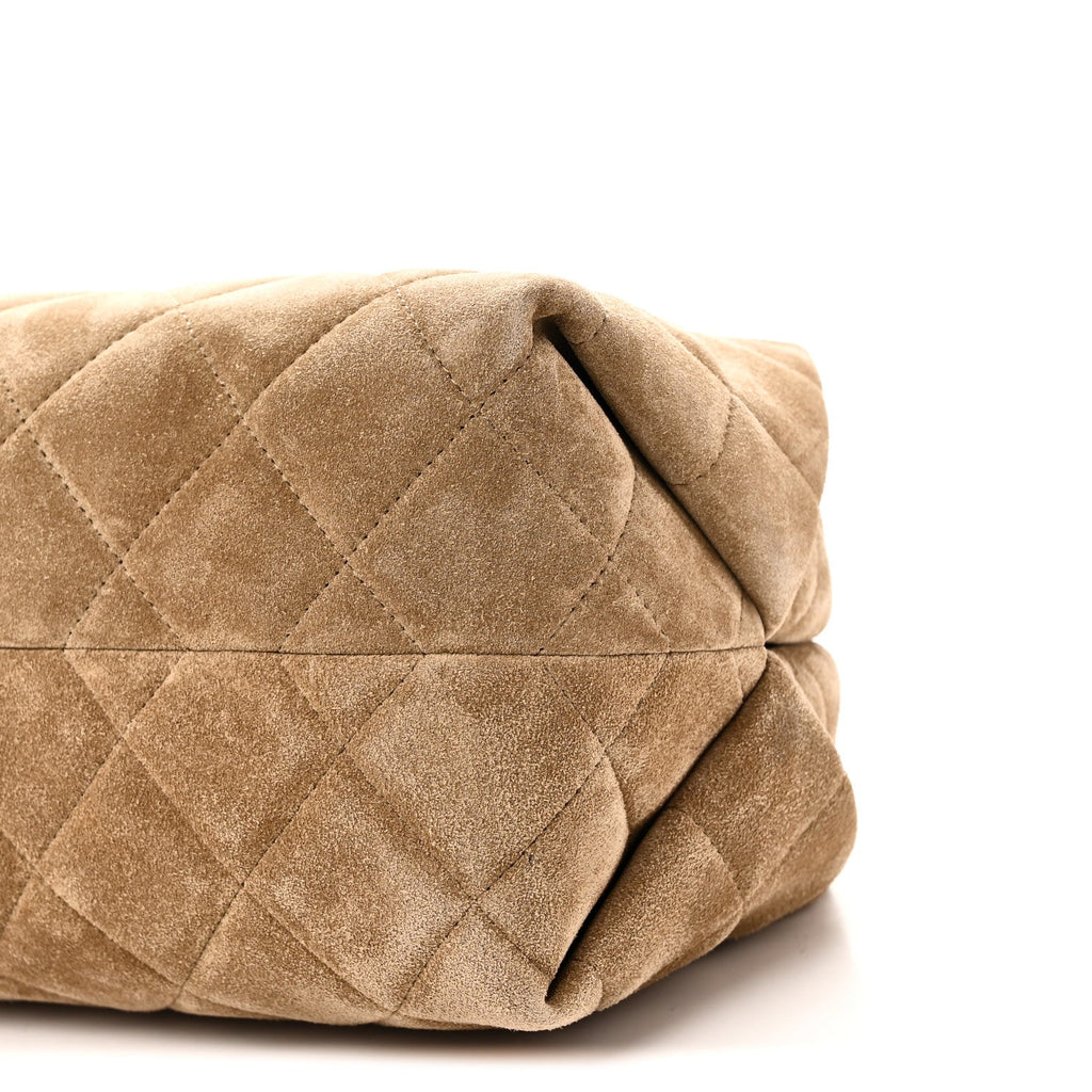 Suede Clutch With Chain Dark Beige