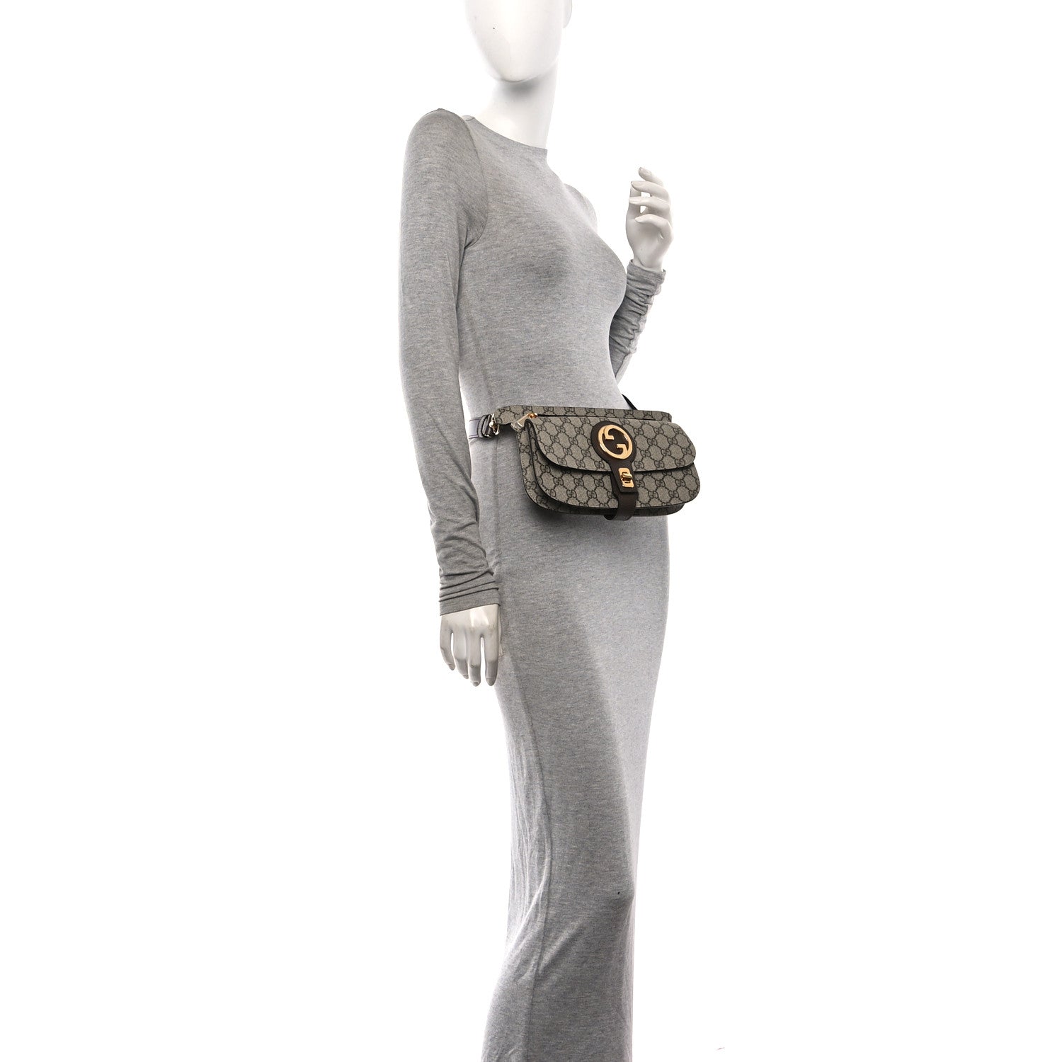 GG Supreme Monogram Textured Dollar Calfskin Blondie Belt Bag Beige Ebony New Acero