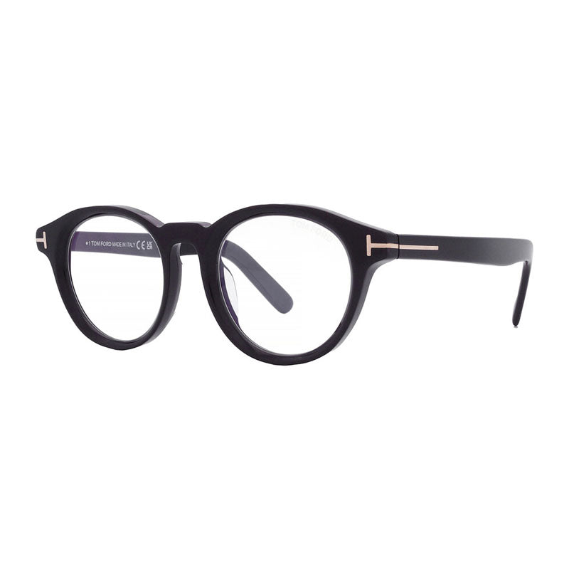 Tom Ford Eyeglasses Round Full Rim, Shiny Black Frame and Clear Blue Light Block Lenses Lens FT5931-D-B001