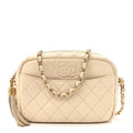 Caviar Flat Quilted Small Coco Tassel Camera Case White