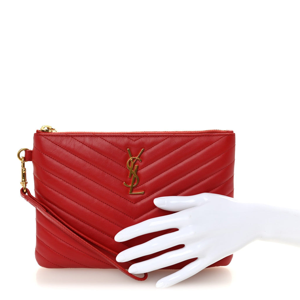 Calfskin Matelasse Chevron Monogram A5 Wristlet Bandana Red