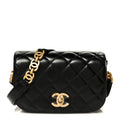 Shiny Calfskin Quilted Suede Goatskin Mini Messenger Black
