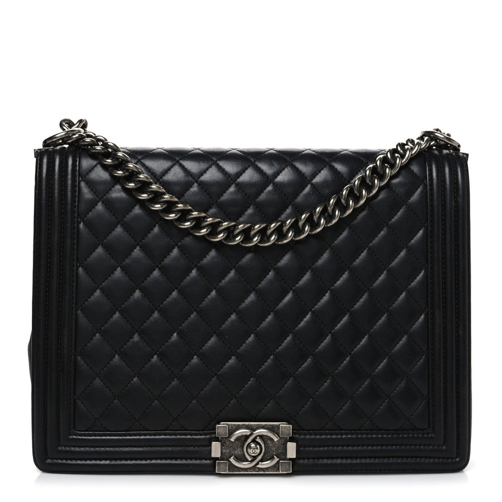 Lambskin Quilted Large Boy Flap Black