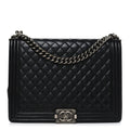 Lambskin Quilted Large Boy Flap Black