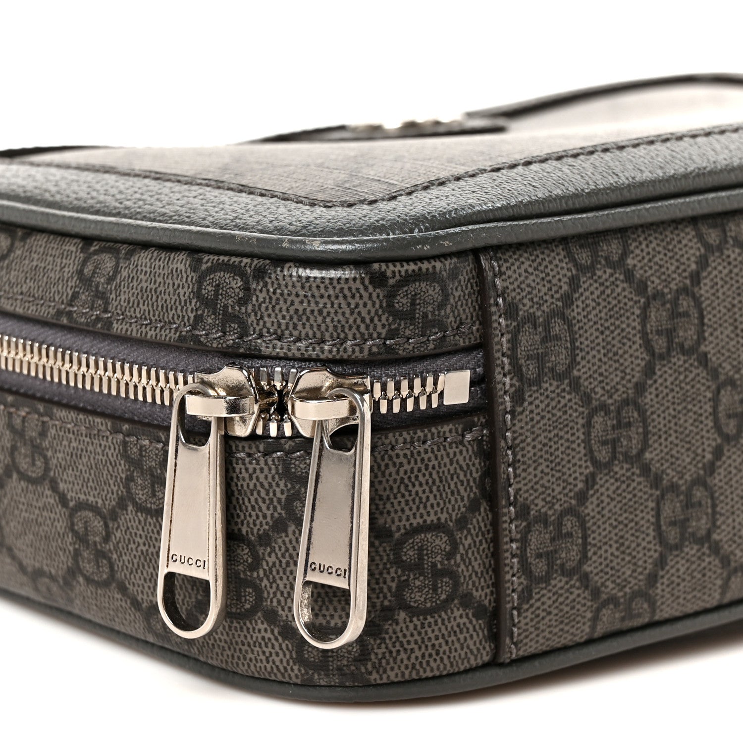 GG Supreme Monogram Textured Dollar Calfskin Small Ophidia Top Handle Shoulder Bag  Grey Black Graphite Grey