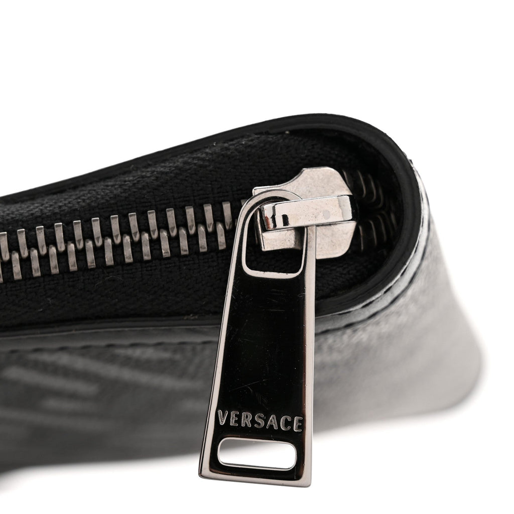 Coated Canvas La Greca Signature  Black Gray