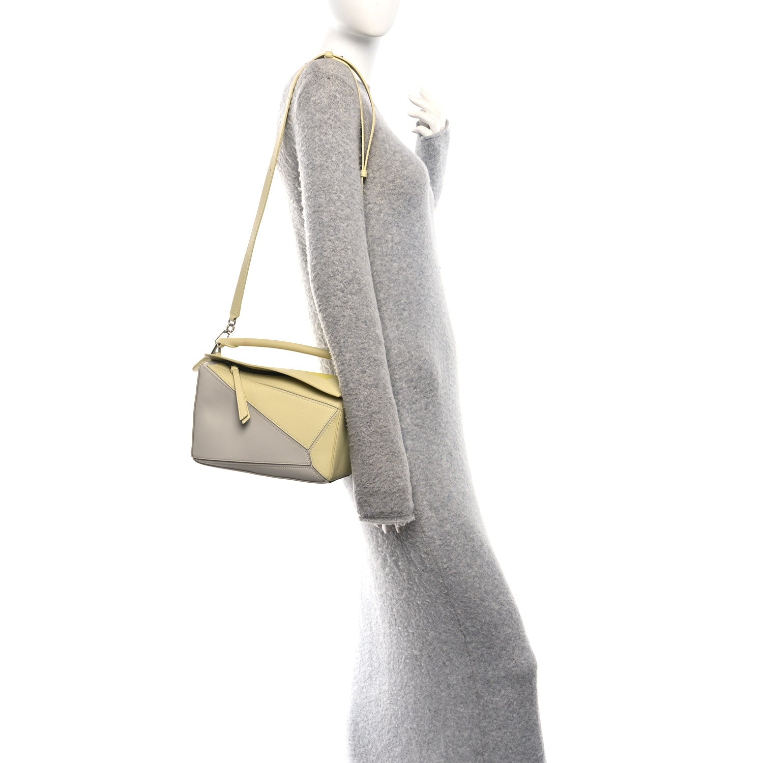 X ALBERS Nappa Calfskin Small Puzzle Bag Pale Grey Light Citrine