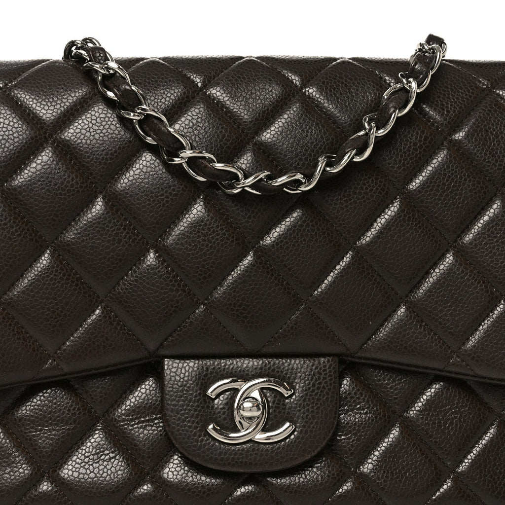 Caviar Quilted Jumbo Single Flap Dark Brown
