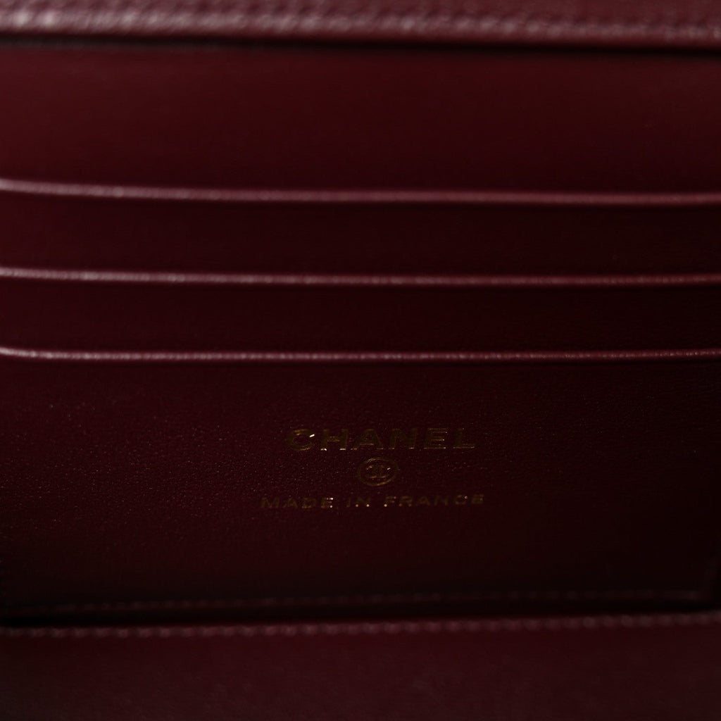 Lambskin Quilted Small Top Handle Vanity Case With Chain Burgundy
