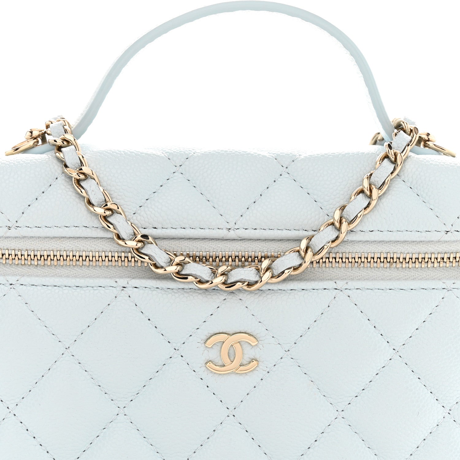 Caviar Quilted Top Handle Slim Vanity With Chain Light Blue