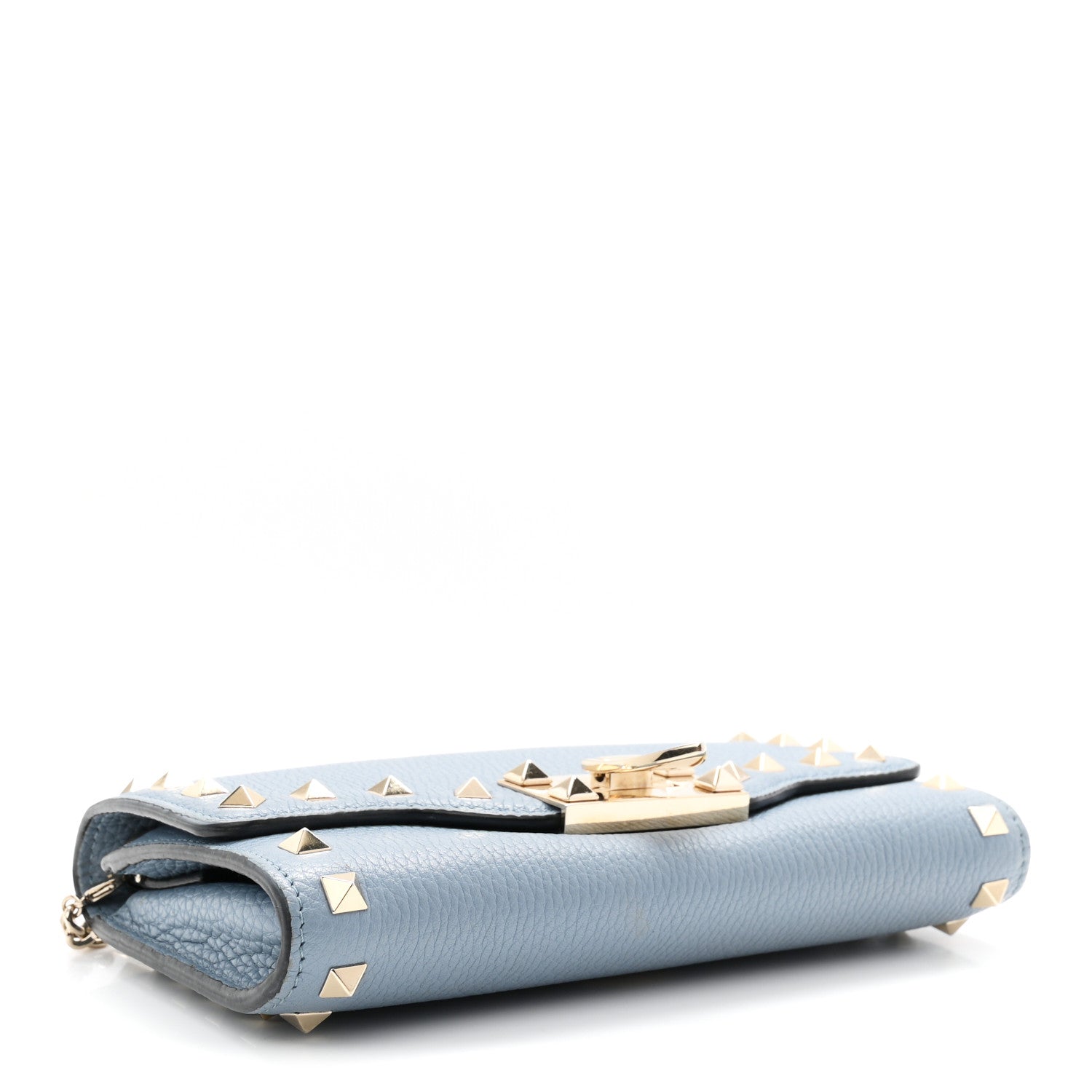 Pebbled Calfskin Rockstud Flip Lock Wallet On Chain Niagara