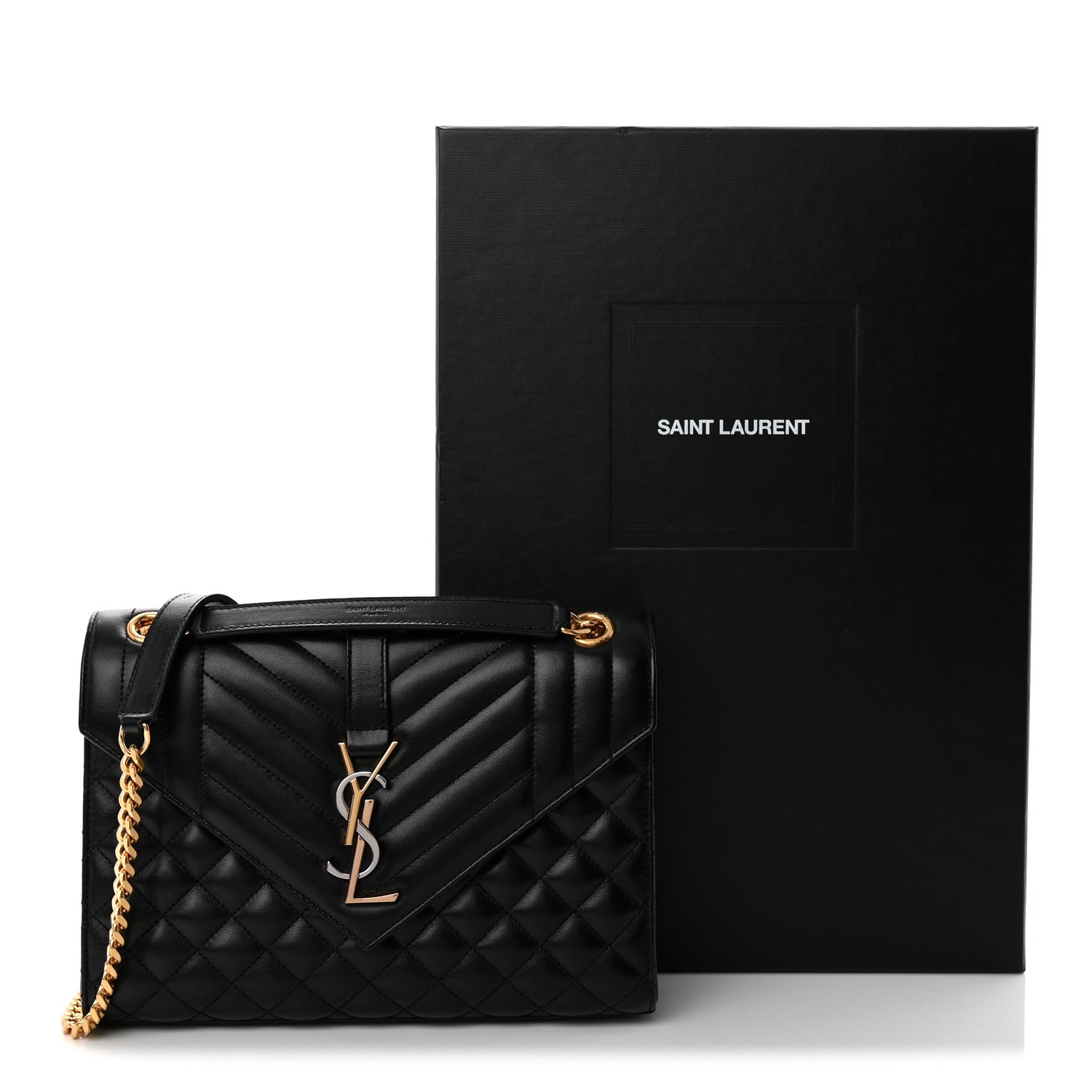 Lambskin Mixed Matelasse Triquilt Medium Monogram Satchel Black