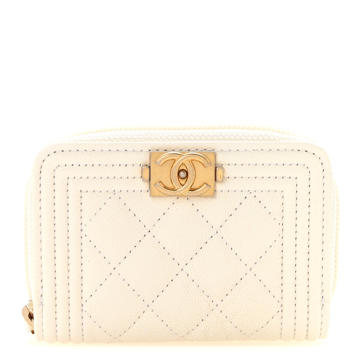 Caviar Quilted Boy Zip Around Coin Purse Wallet White