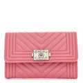 Caviar Chevron Quilted Boy Card Holder Wallet Dark Pink