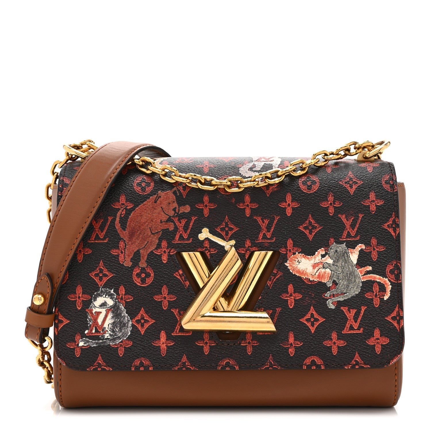 Calfskin Catogram Twist Shoulder Bag MM Marron