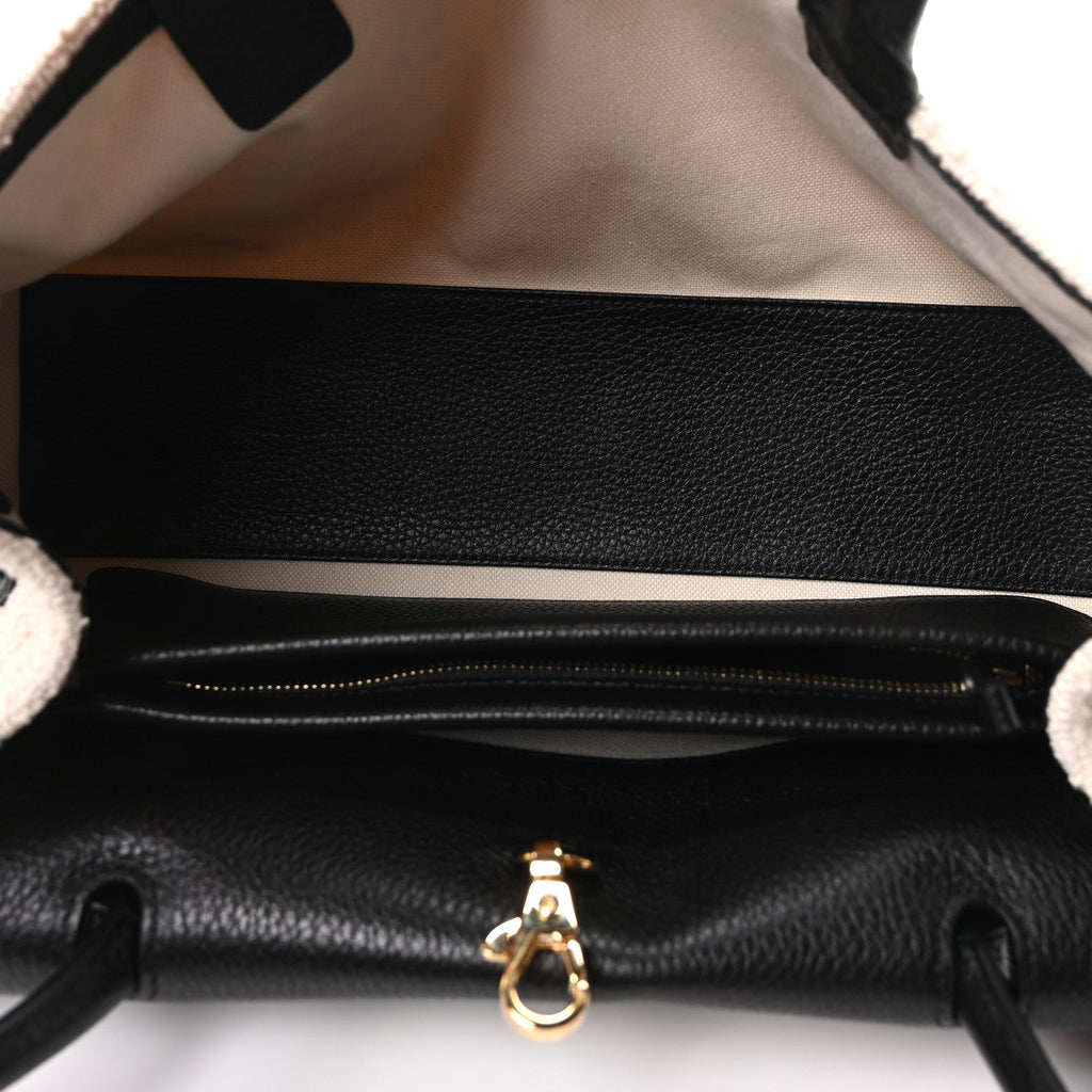 Grained Calfskin Boucle Urban Essentials Small Shopping Bag Ecru Black