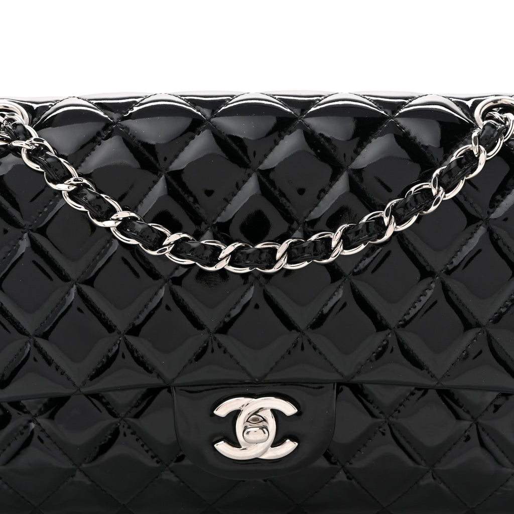 Patent Quilted Medium Double Flap Black