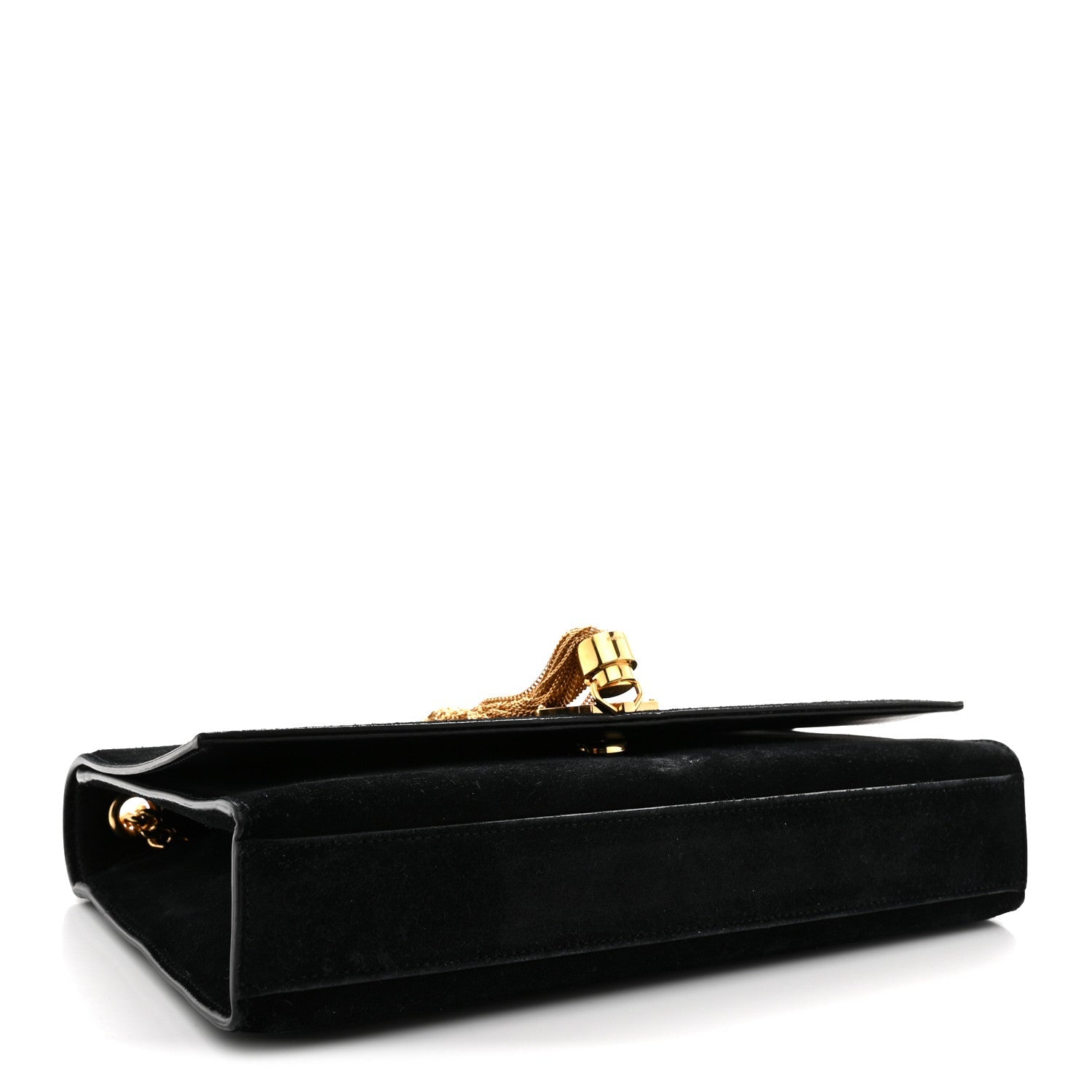 Suede Medium Classic Monogram Kate Tassel Satchel Black