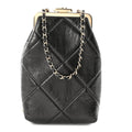 Shiny Aged Lambskin Quilted Kiss Lock Clutch With Chain Black