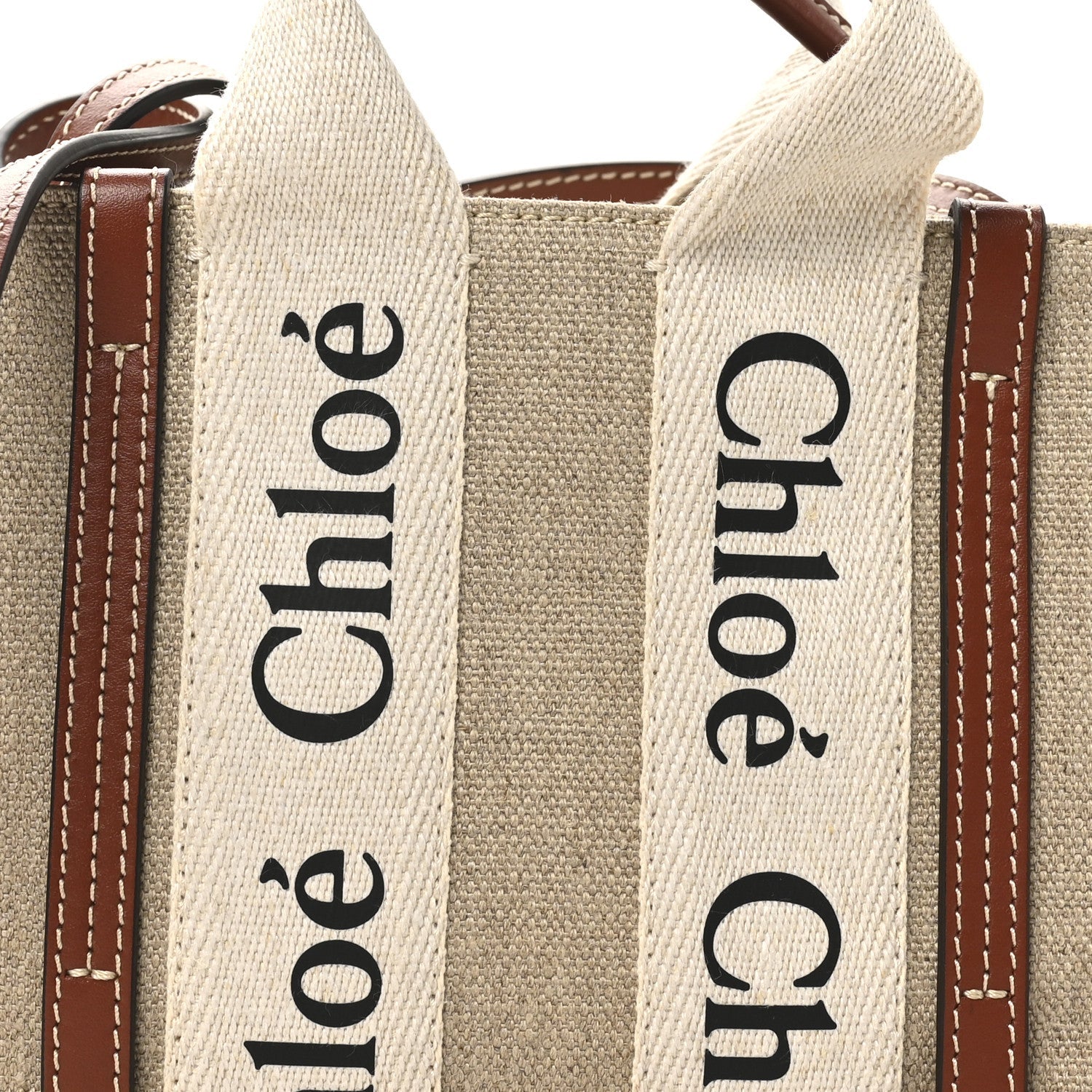 Cotton Calfskin Mini Woody Ribbon Tote With Strap White Brown