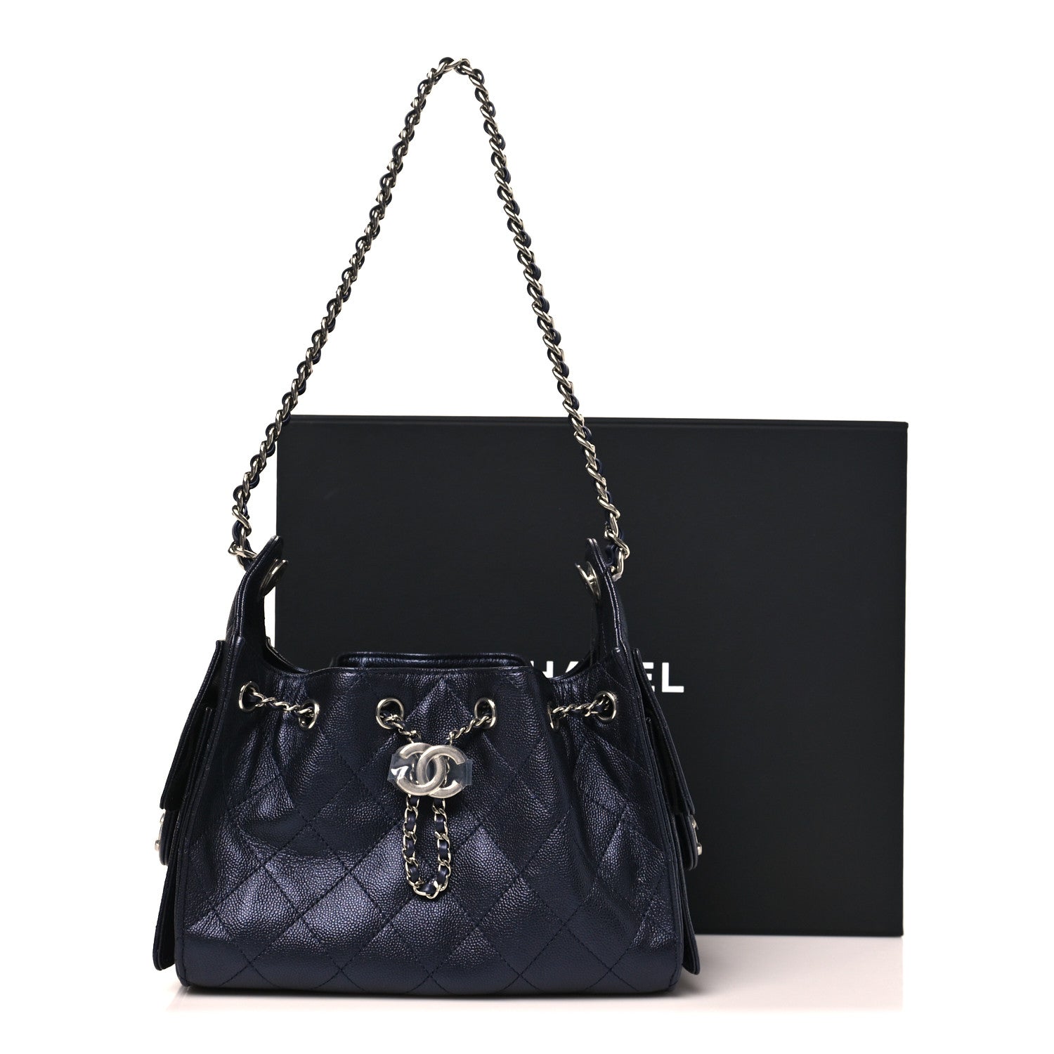 Metallic Caviar Quilted Mini Chanel 25 Handbag Dark Blue