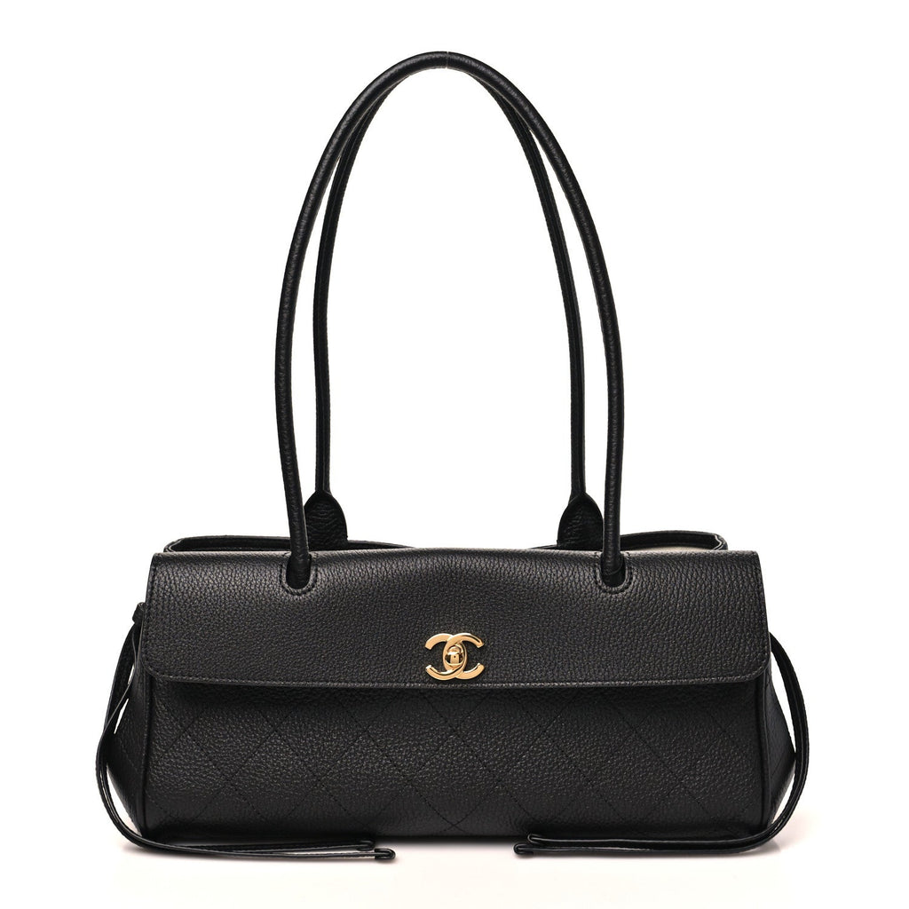 Grained Calfskin Stitched Urban Essentials Small Shopping Bag Black