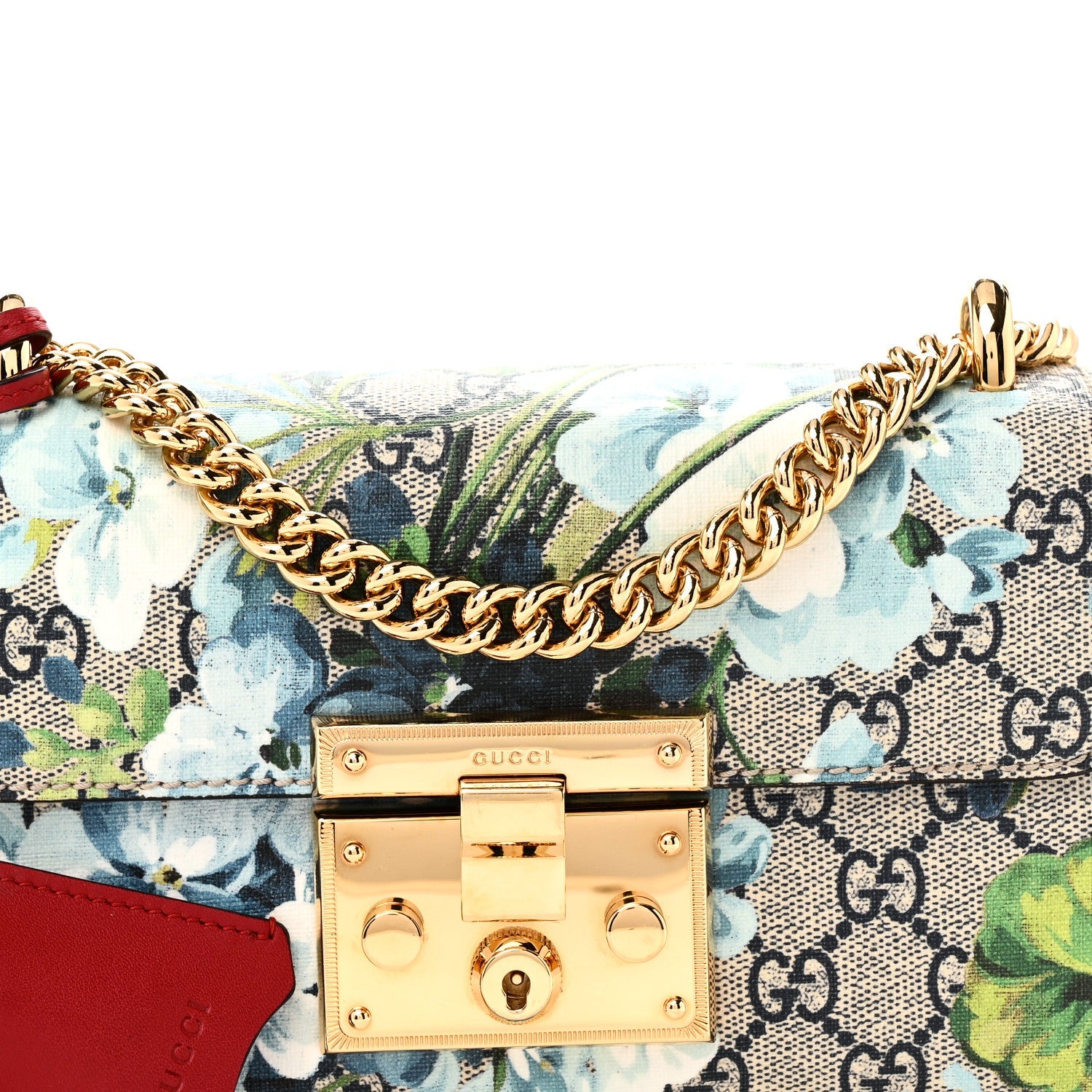 GG Supreme Monogram Blooms Small Padlock Shoulder Bag Beige Blue Navy Hibiscus Red