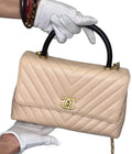 CHANEL Caviar Lizard Chevron Quilted Mini Coco Handle Flap Ivory B19-2