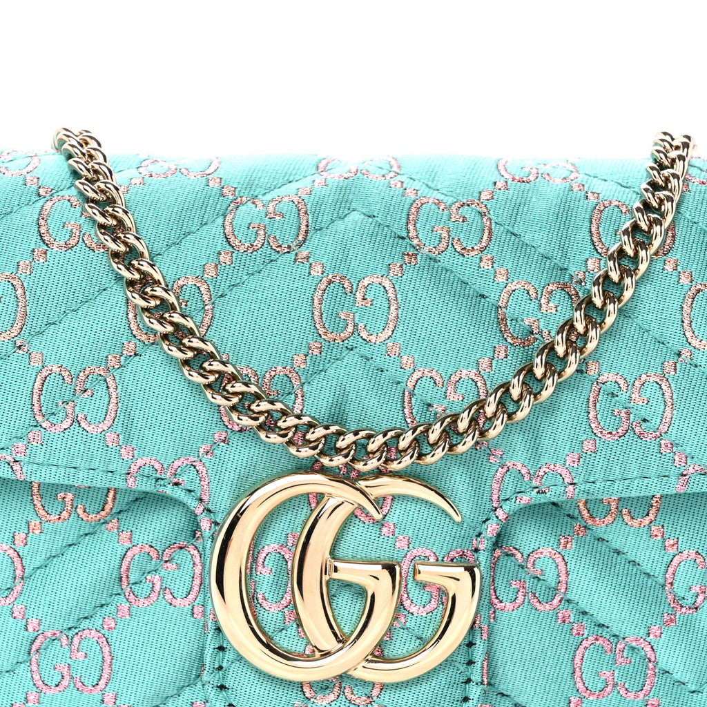 Canvas Lame GG Monogram Super Mini GG Marmont Shoulder Bag Turquoise Multicolor