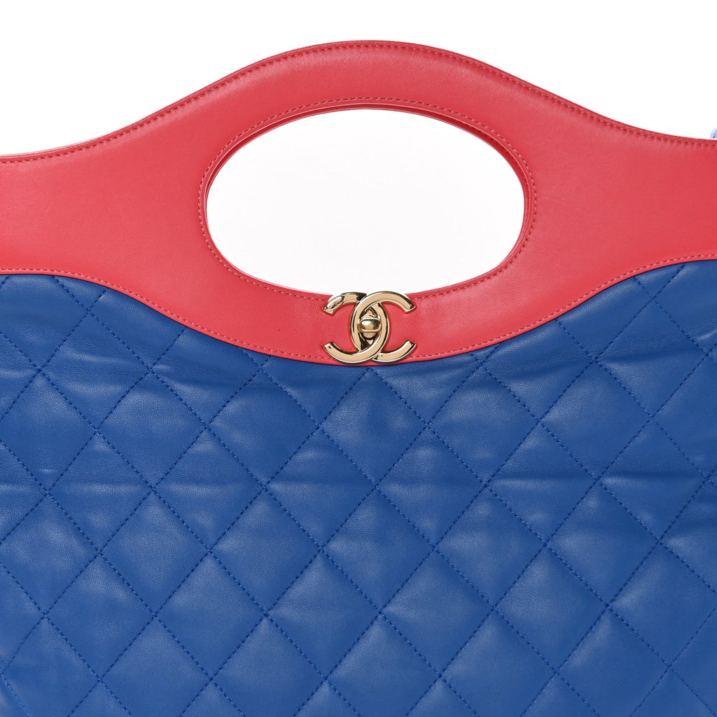 Aged Calfskin Quilted Large 31 Shopping Bag Red Blue