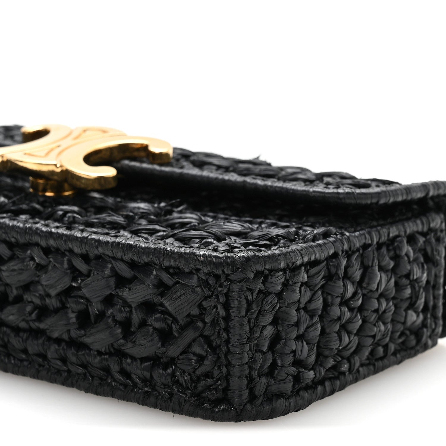 Raffia Effect Claude Chain Shoulder Bag Black