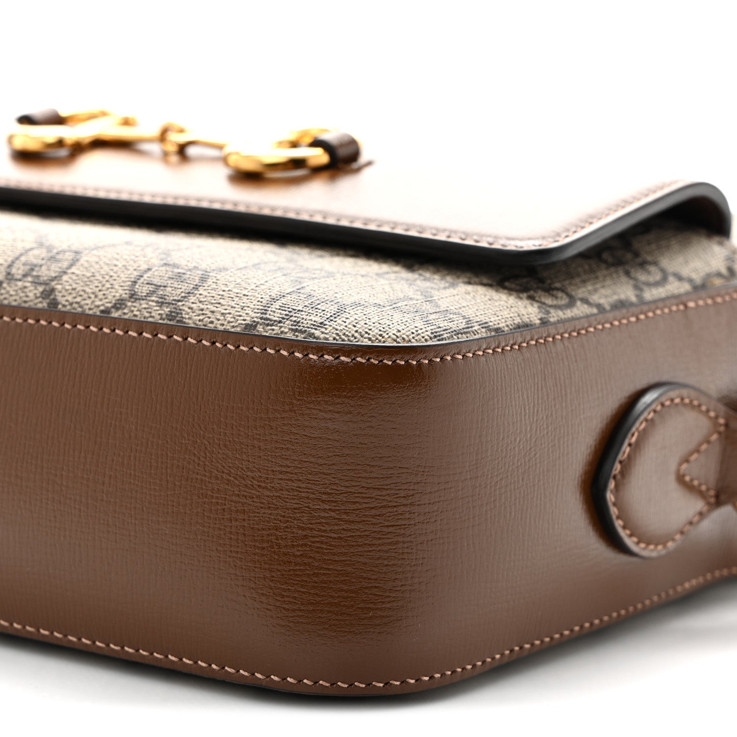 GG Supreme Monogram Small Horsebit 1955 Shoulder Bag Beige Brown Sugar