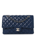 Caviar Quilted Medium Double Flap Navy